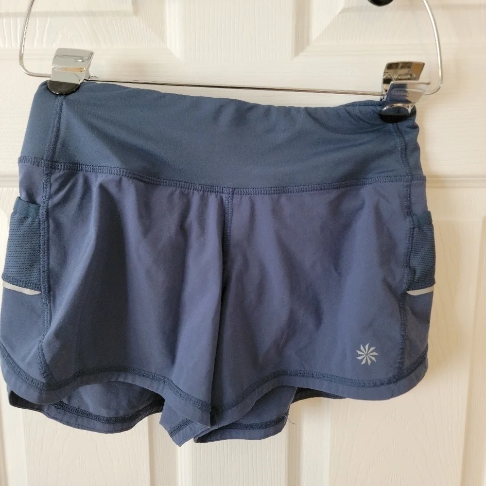 Athleta Sz 2XS Ready Set Go Shorts Blue  Gray Pockets 438875